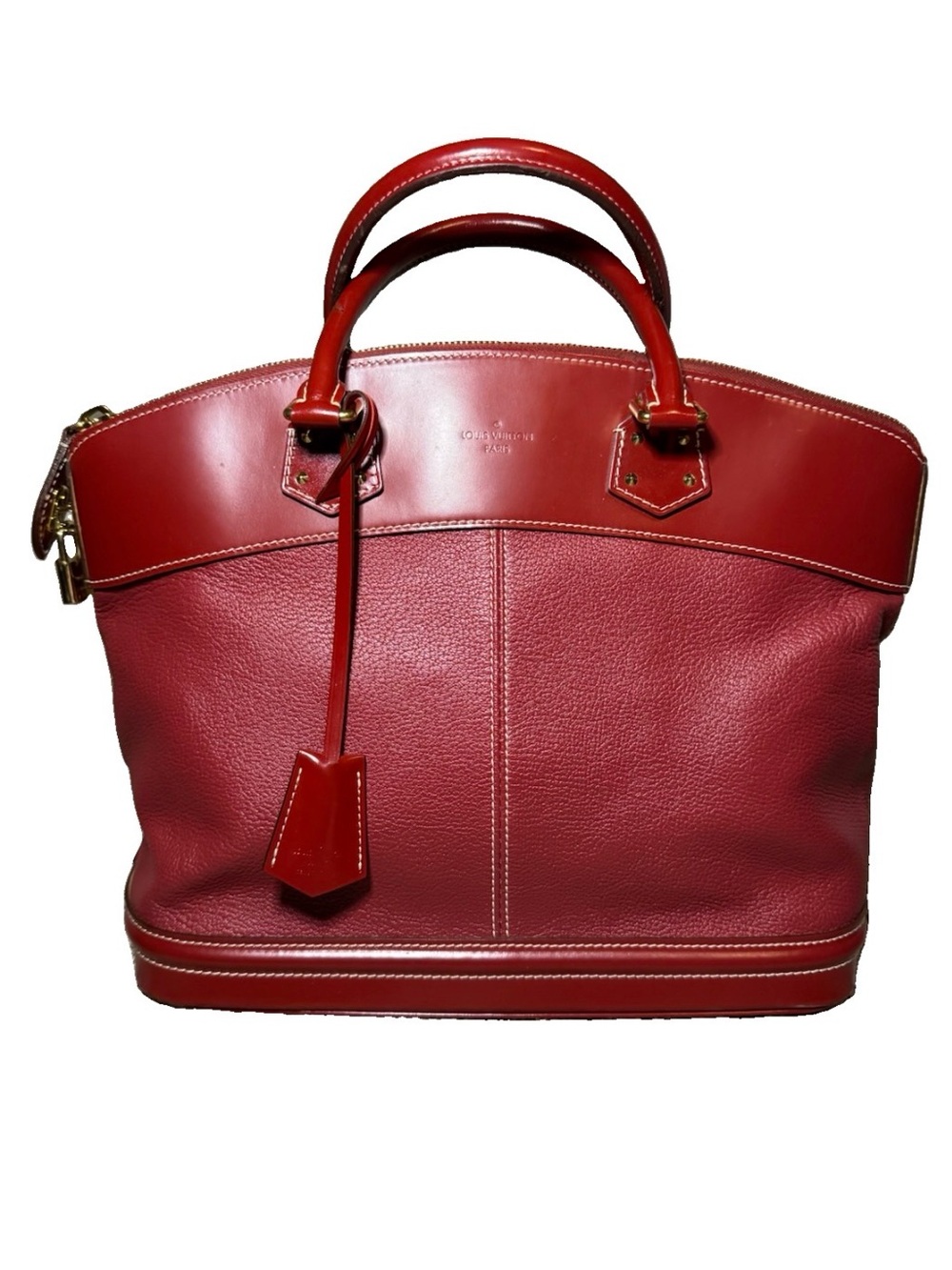LOUIS VUITTON Tanami LV Suhali Red Goat Leather Lockit MM Bag Full Set Vtg